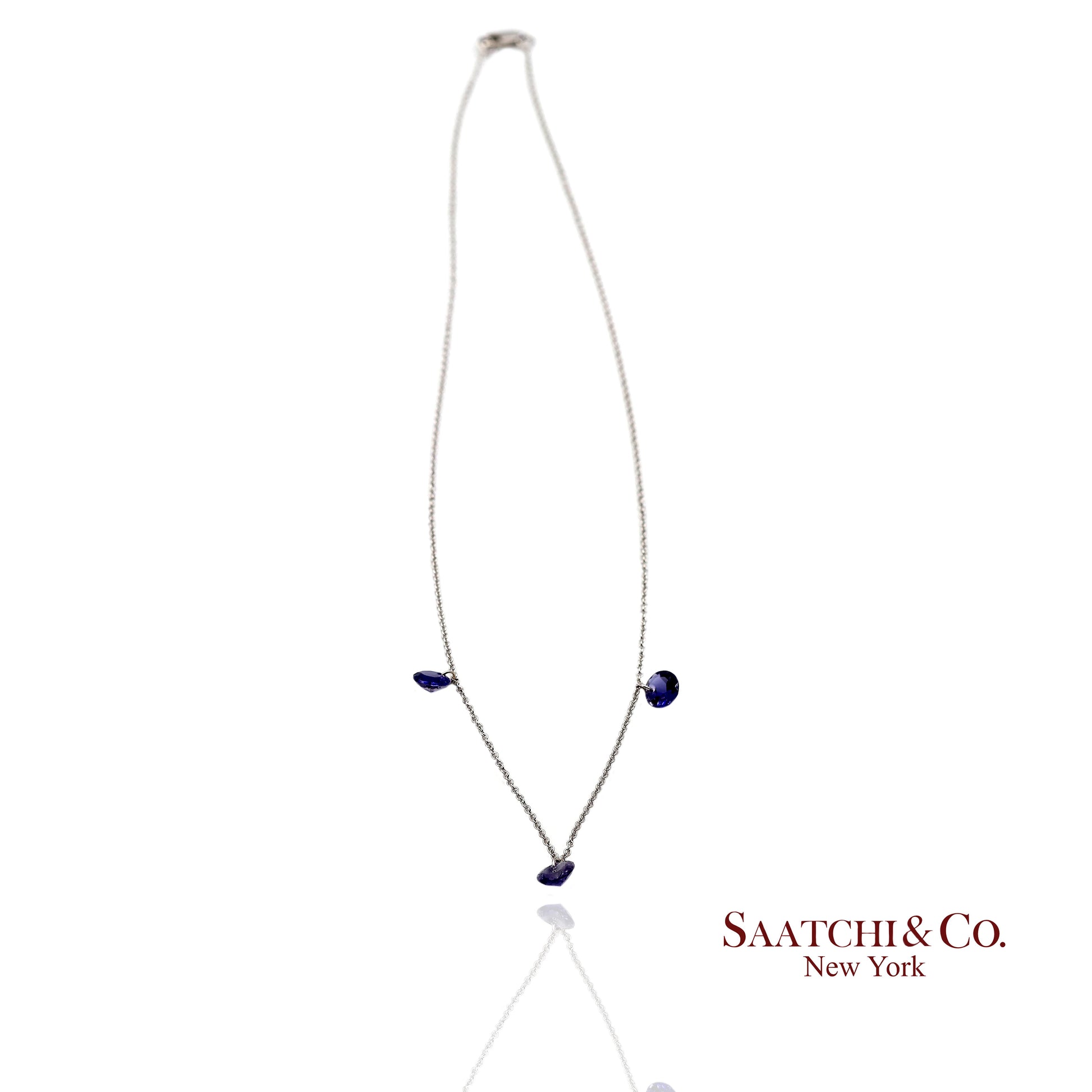 18K(750) White Gold Natural Amethyst Pendant Necklace with Chain