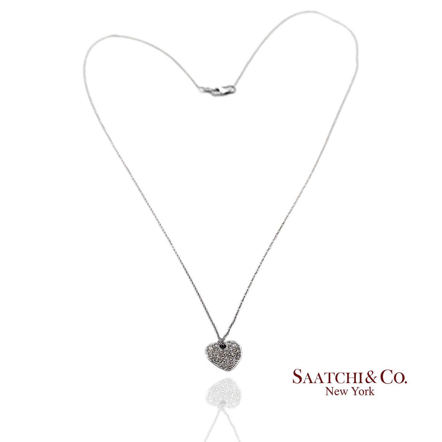18K(750) White Gold Natural Diamond Heart Shape Pendant Necklace with Chain