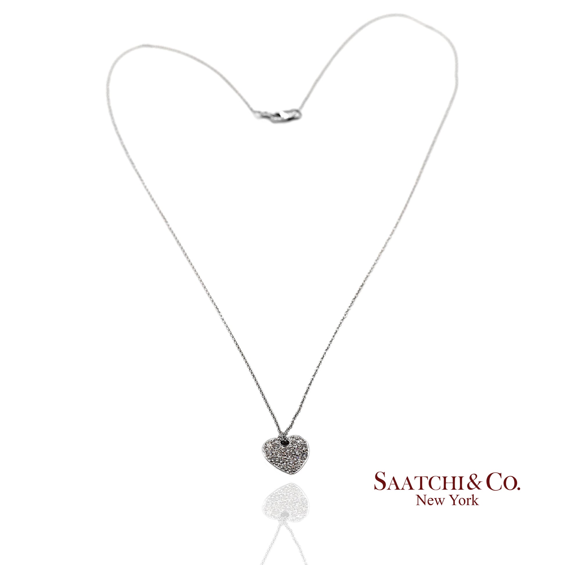 18K(750) White Gold Natural Diamond Heart Shape Pendant Necklace with Chain