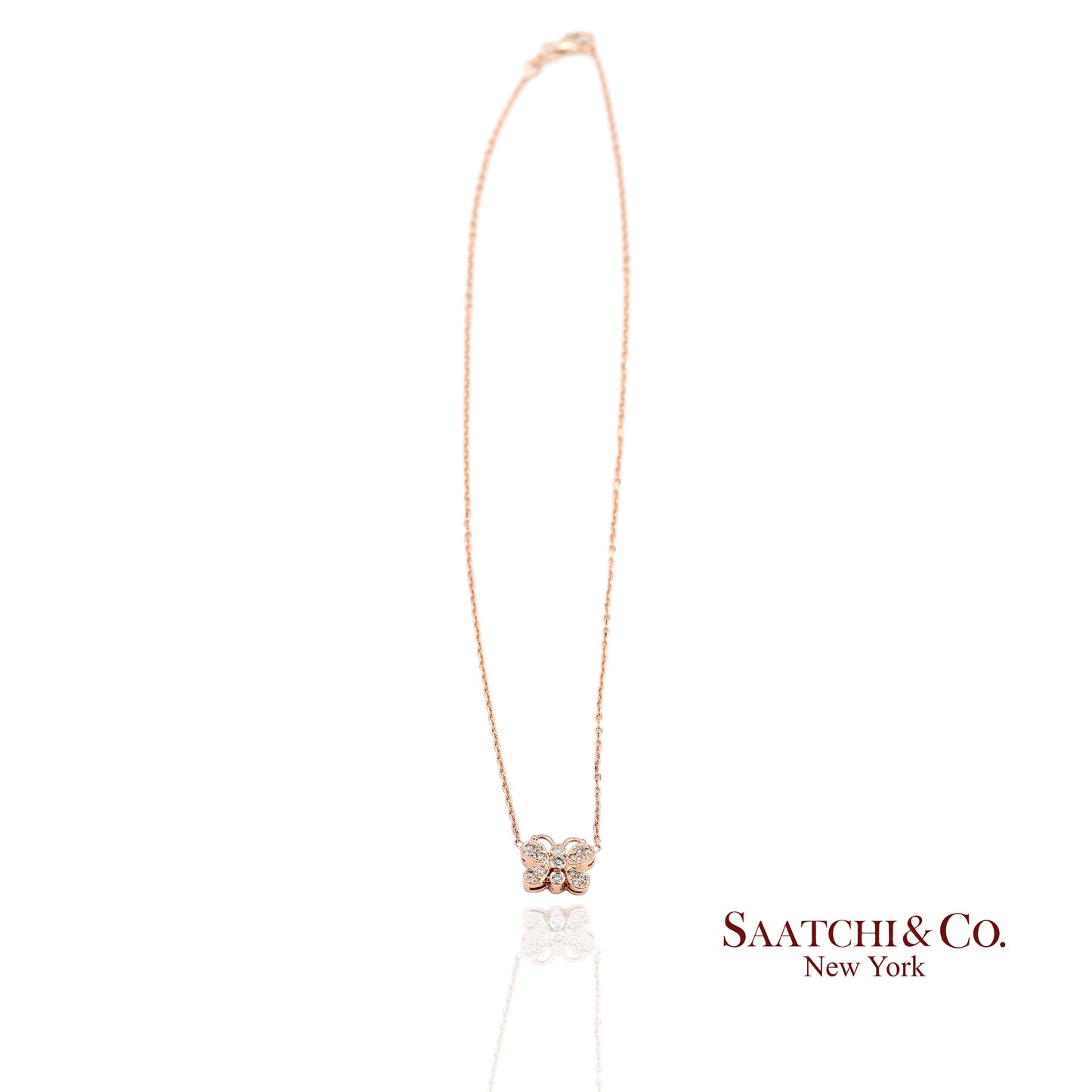 14K(585) Rose Gold Natural Diamond Butterfly Pendant Necklace with Chain