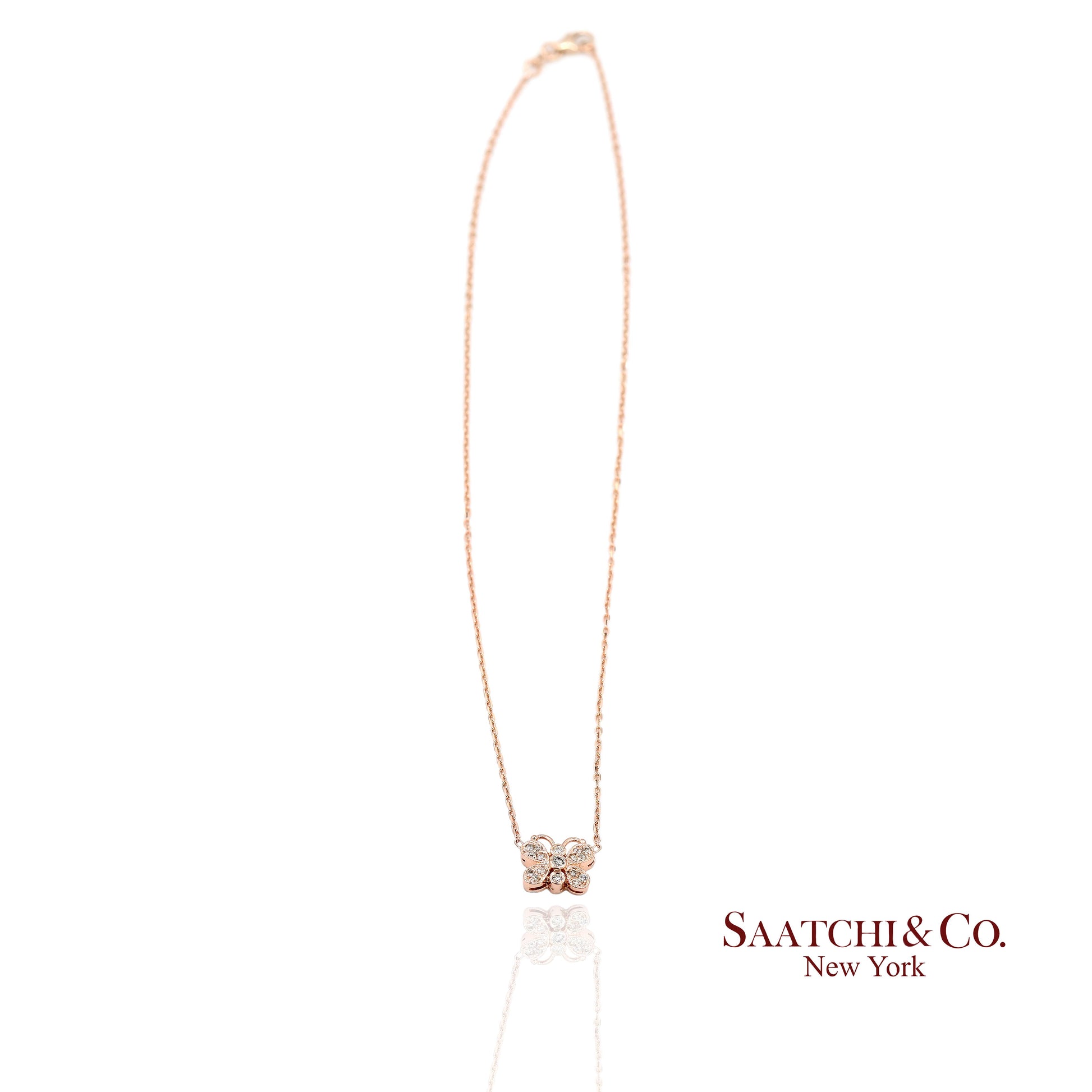 14K(585) Rose Gold Natural Diamond Butterfly Pendant Necklace with Chain