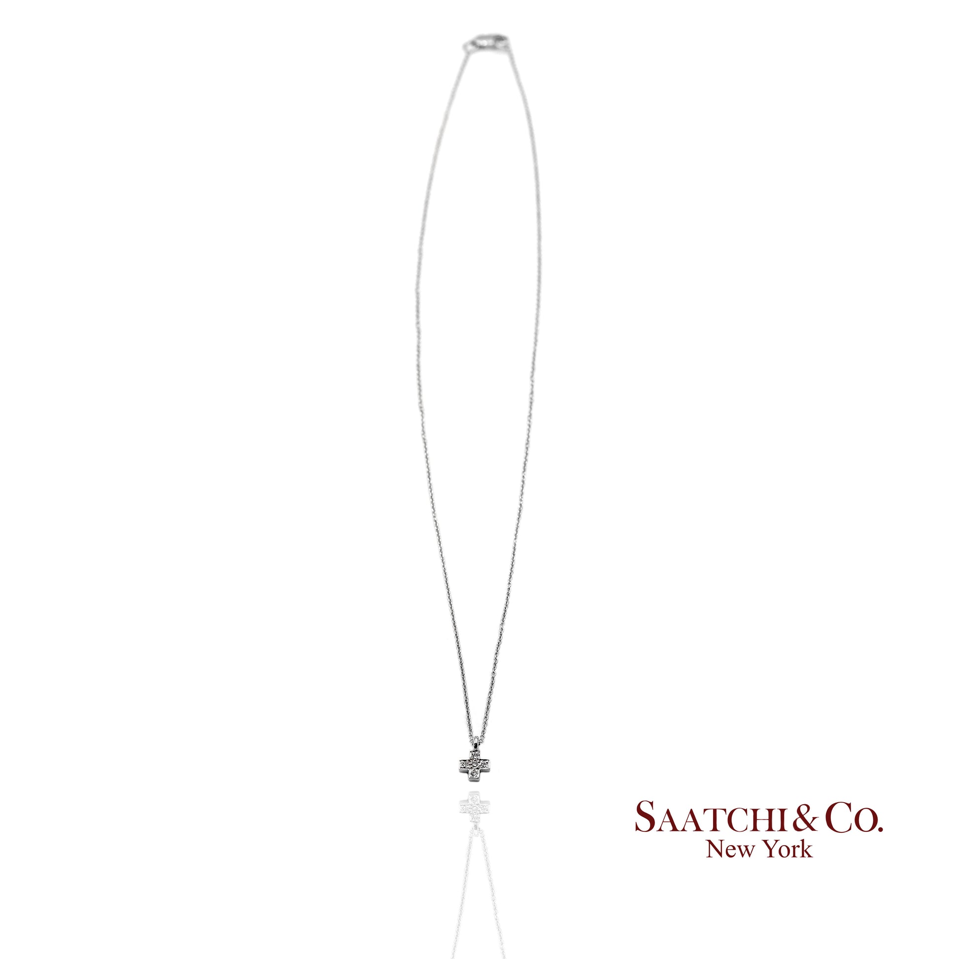 18K(750) White Gold Natural Diamond Cross Pendant Necklace with Chain