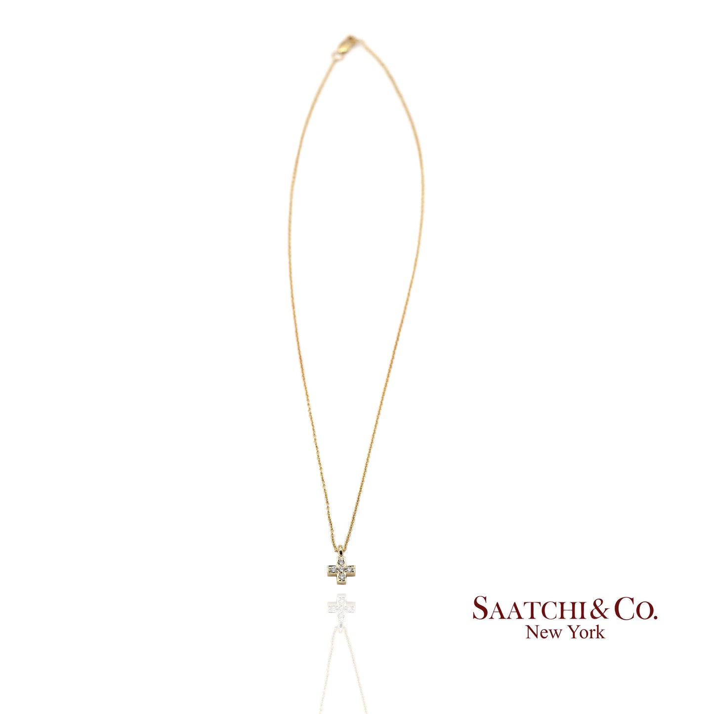 18K(750) Yellow Gold Natural Diamond Cross Pendant Necklace with Chain