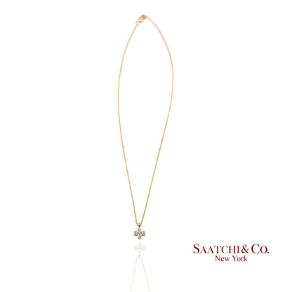 18K(750) Yellow Gold Natural Diamond Cross Pendant Necklace with Chain