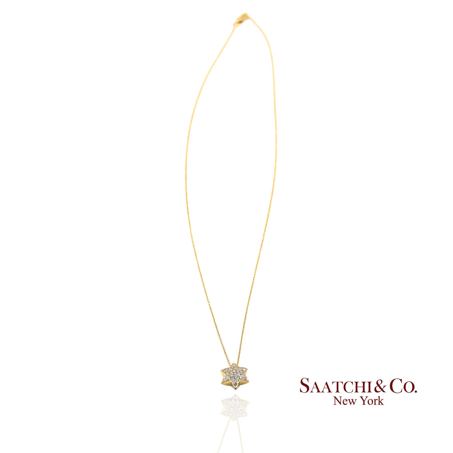 18K(750) Yellow Gold Natural Diamond Star Shape Pendant Necklace with Chain