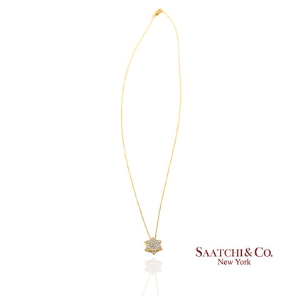 18K(750) Yellow Gold Natural Diamond Star Shape Pendant Necklace with Chain