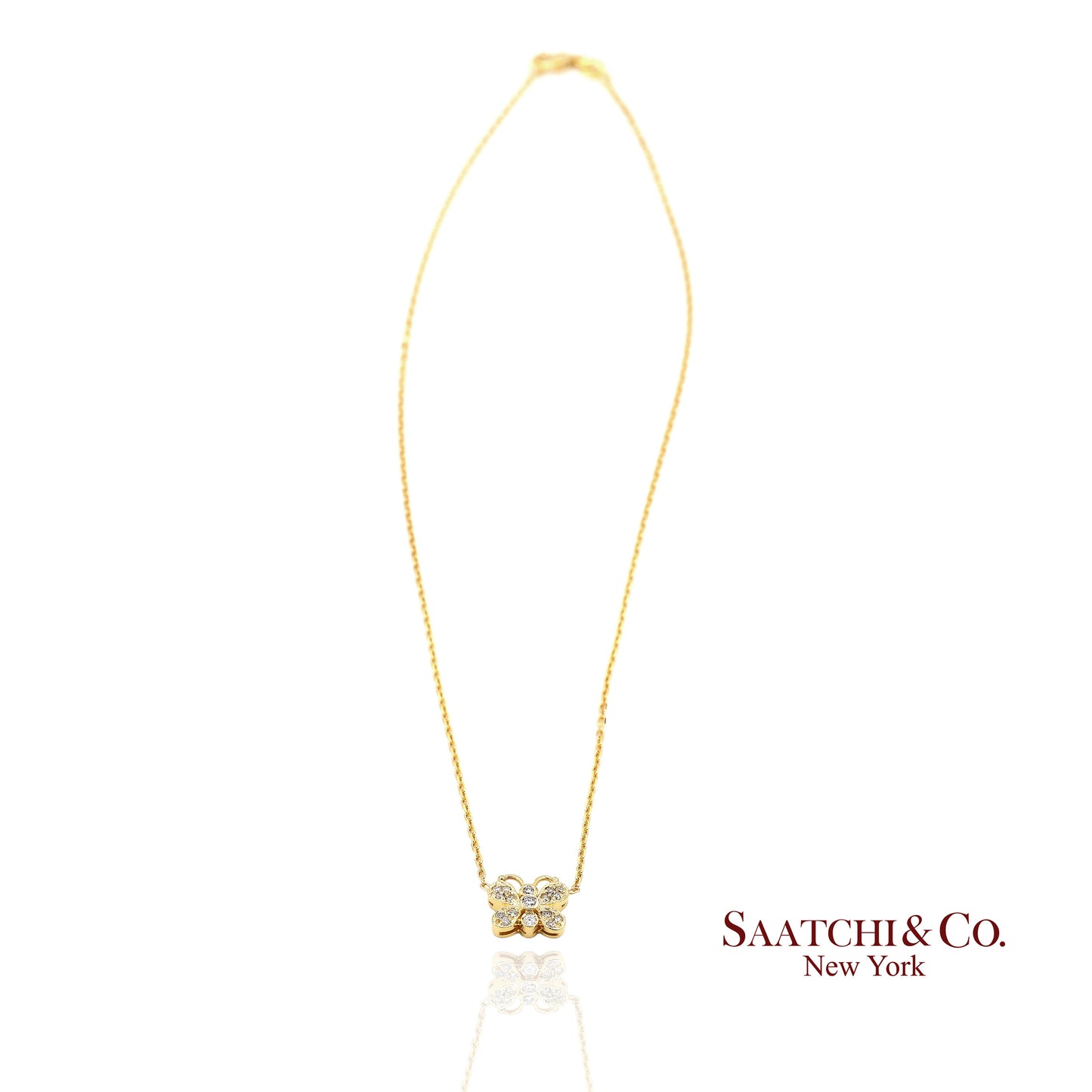 14K(585) Yellow Gold Natural Diamond Butterfly Pendant Necklace with Chain