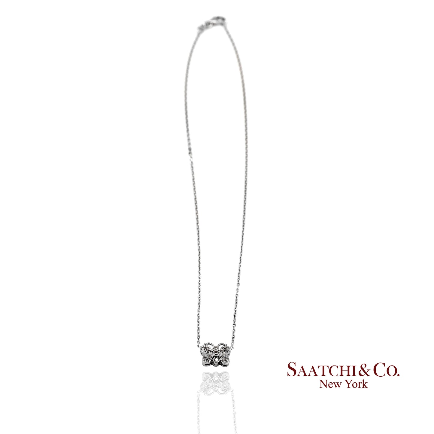 14K(585) White Gold Natural Diamond Butterfly Pendant Necklace with Chain