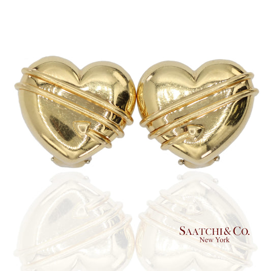 Tiffany & Co. Vintage 18K(750) Yellow Gold Arrow Wrapped Heart Shape Earrings