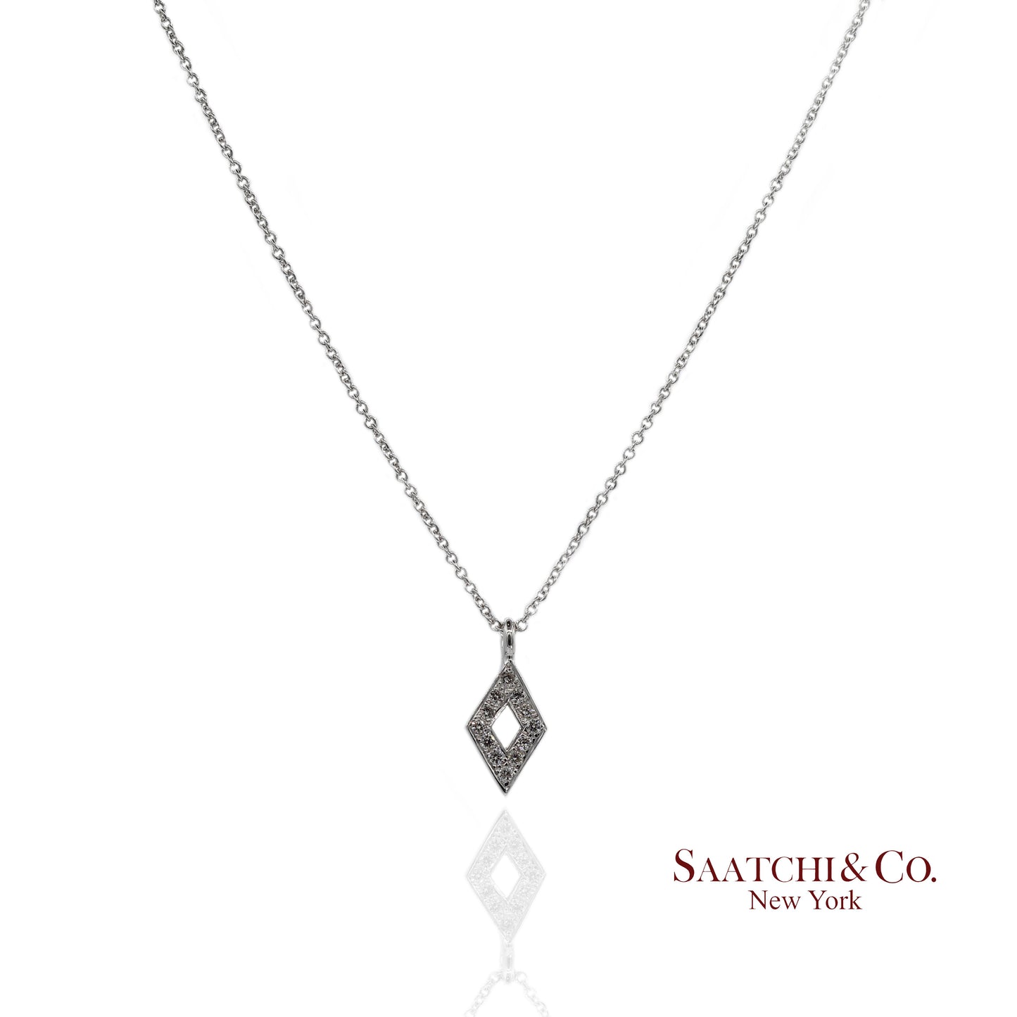 18K(750) White Gold Natural Diamond Rhombus Shape Pendant Necklace with Chain