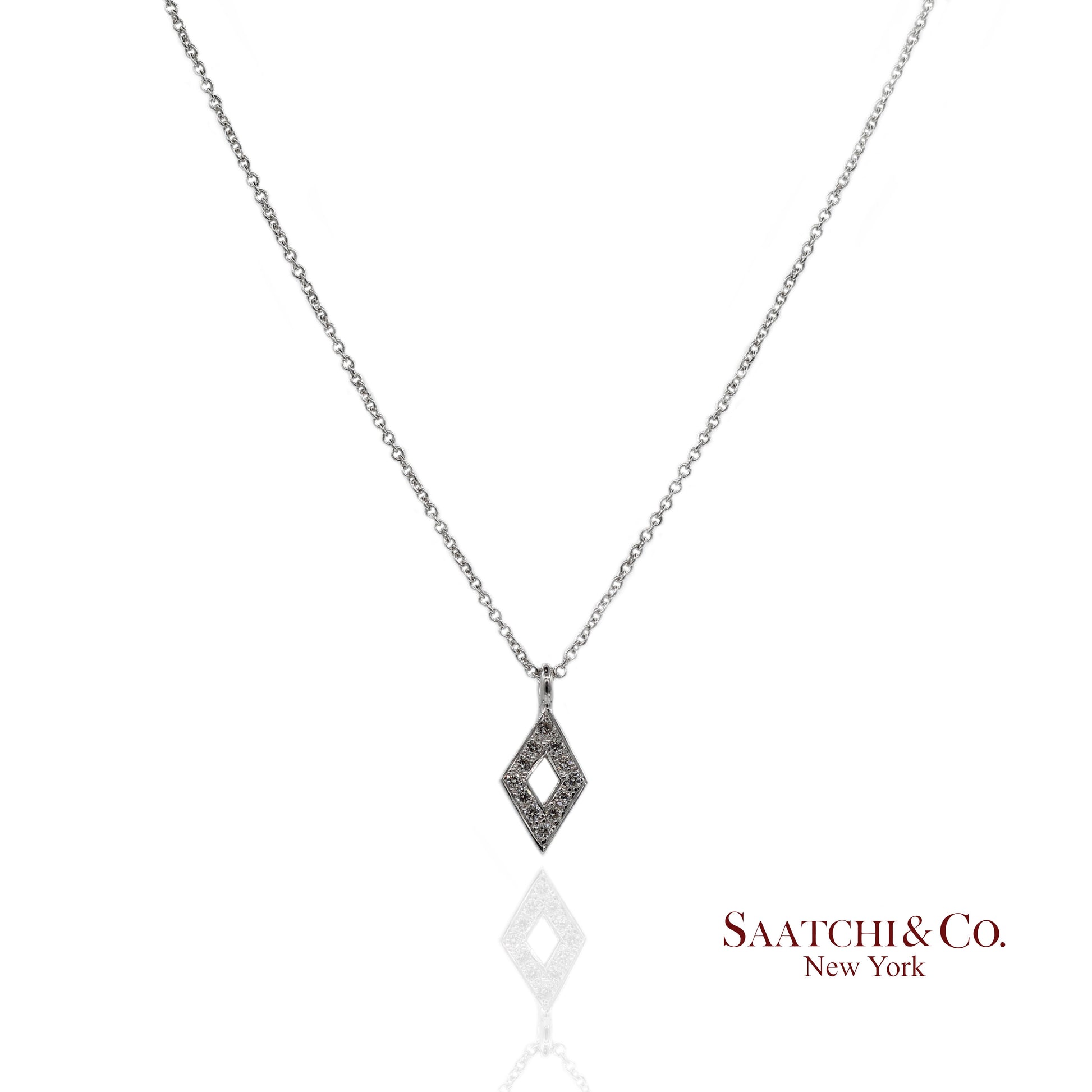 18K(750) White Gold Natural Diamond Rhombus Shape Pendant Necklace with Chain
