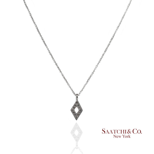 18K(750) White Gold Natural Diamond Rhombus Shape Pendant Necklace with Chain