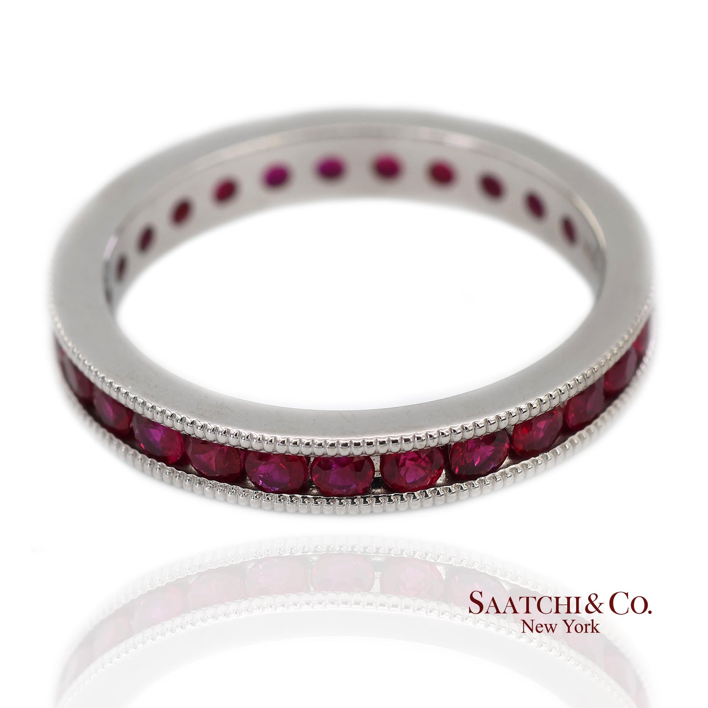 14K(585) Solid White Gold Hand Milgrain Band Ring