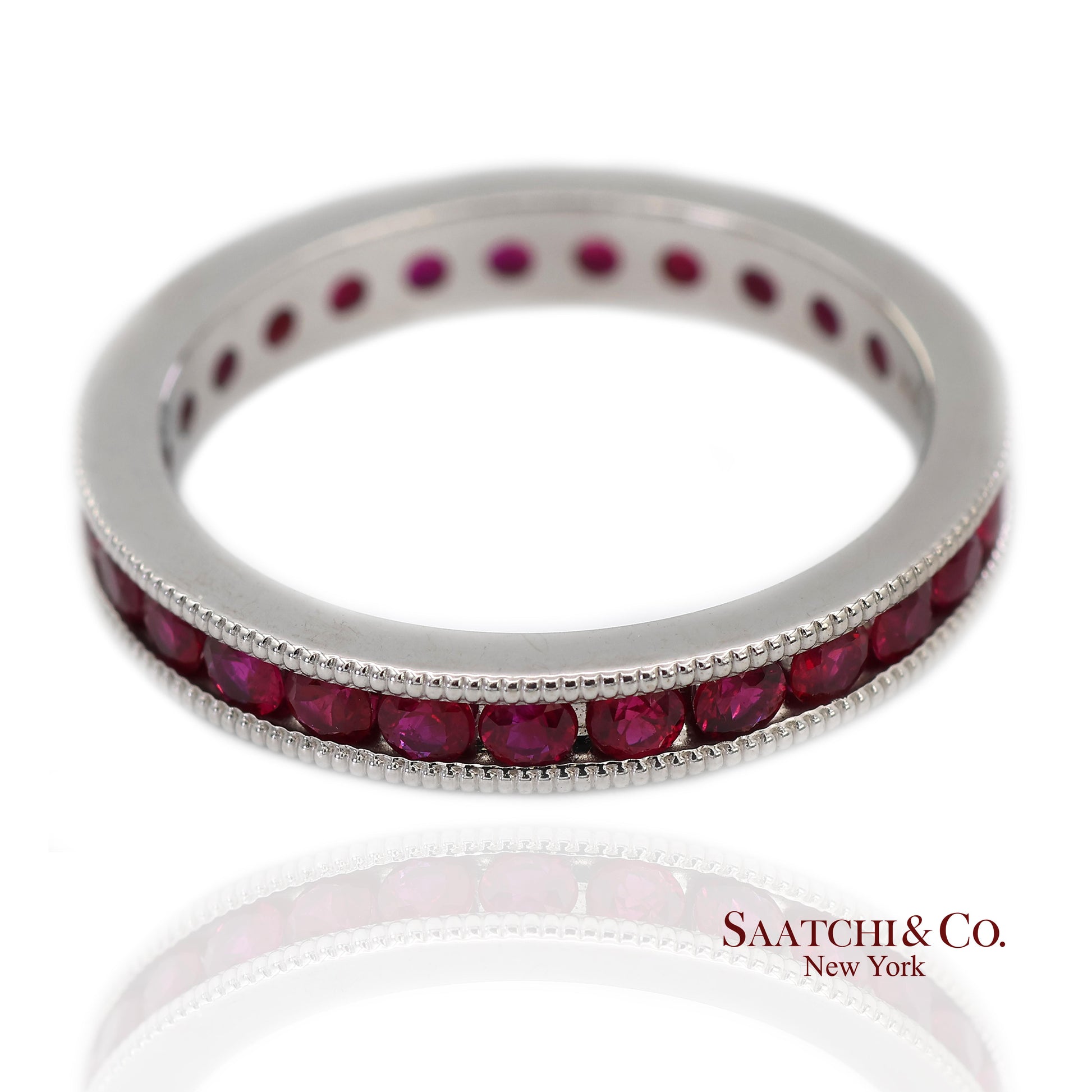 14K(585) Solid White Gold Hand Milgrain Band Ring