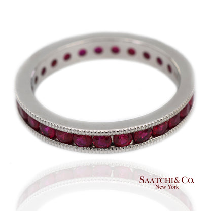 14K(585) Solid White Gold Hand Milgrain Band Ring