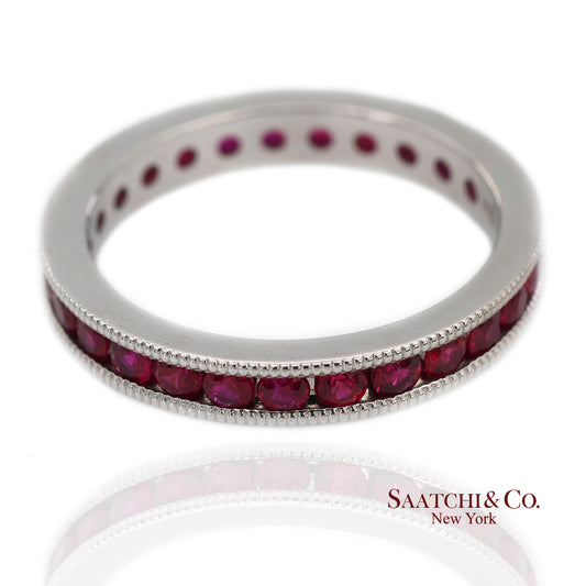 14K(585) Solid White Gold Hand Milgrain Band Ring
