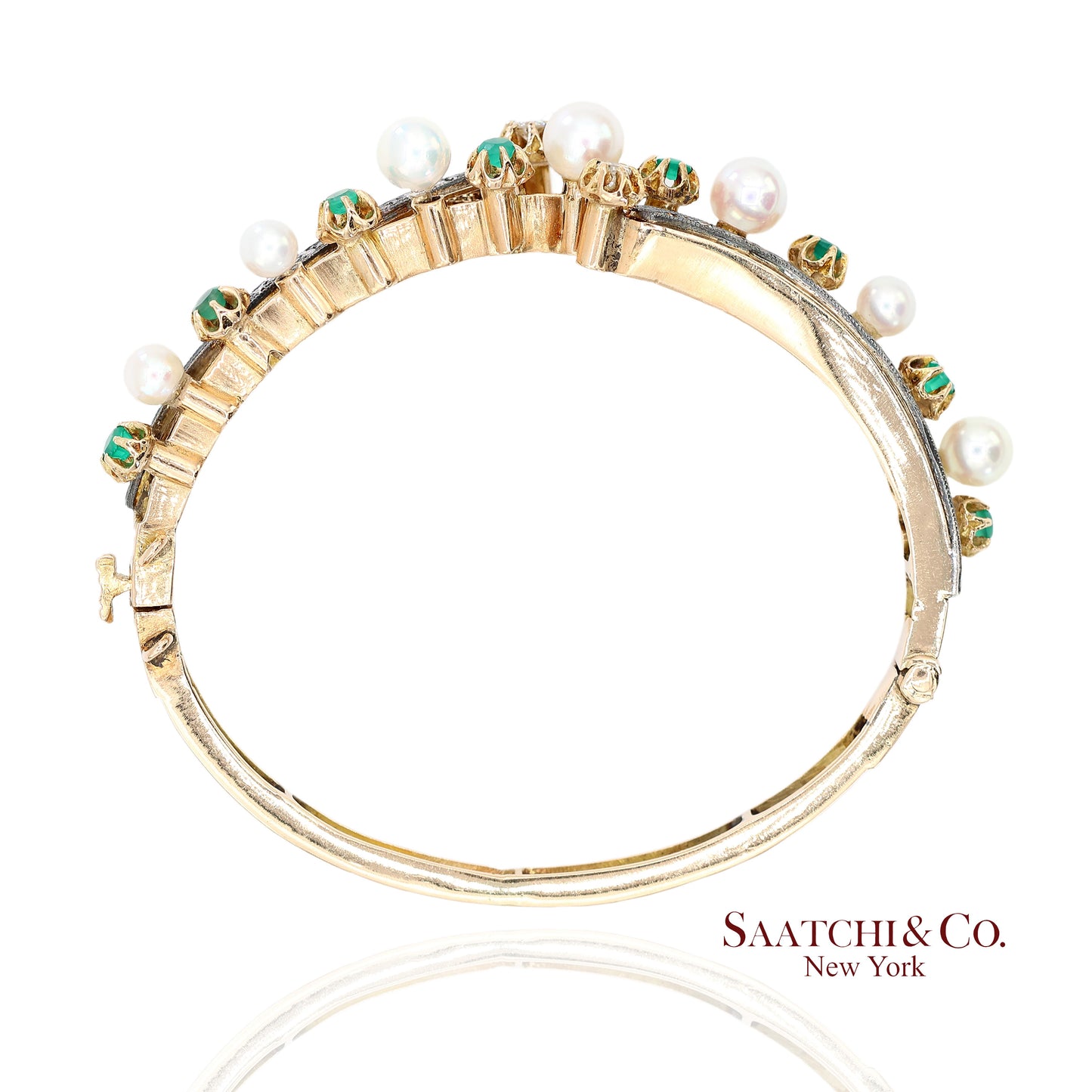 Old Vintage 14K (585) Yellow Gold Natural Diamond Bangle Bracelet