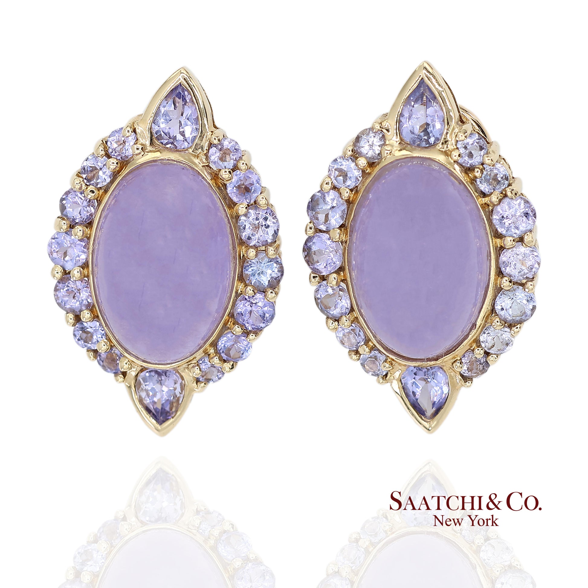 14K(585) Solid Yellow Gold Natural Purple Stone Omega Back Earrings