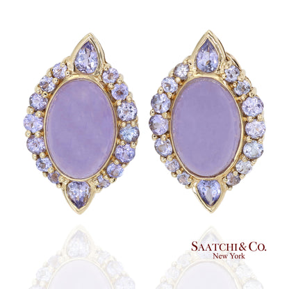 14K(585) Solid Yellow Gold Natural Purple Stone Omega Back Earrings