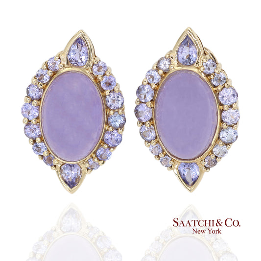 14K(585) Solid Yellow Gold Natural Purple Stone Omega Back Earrings