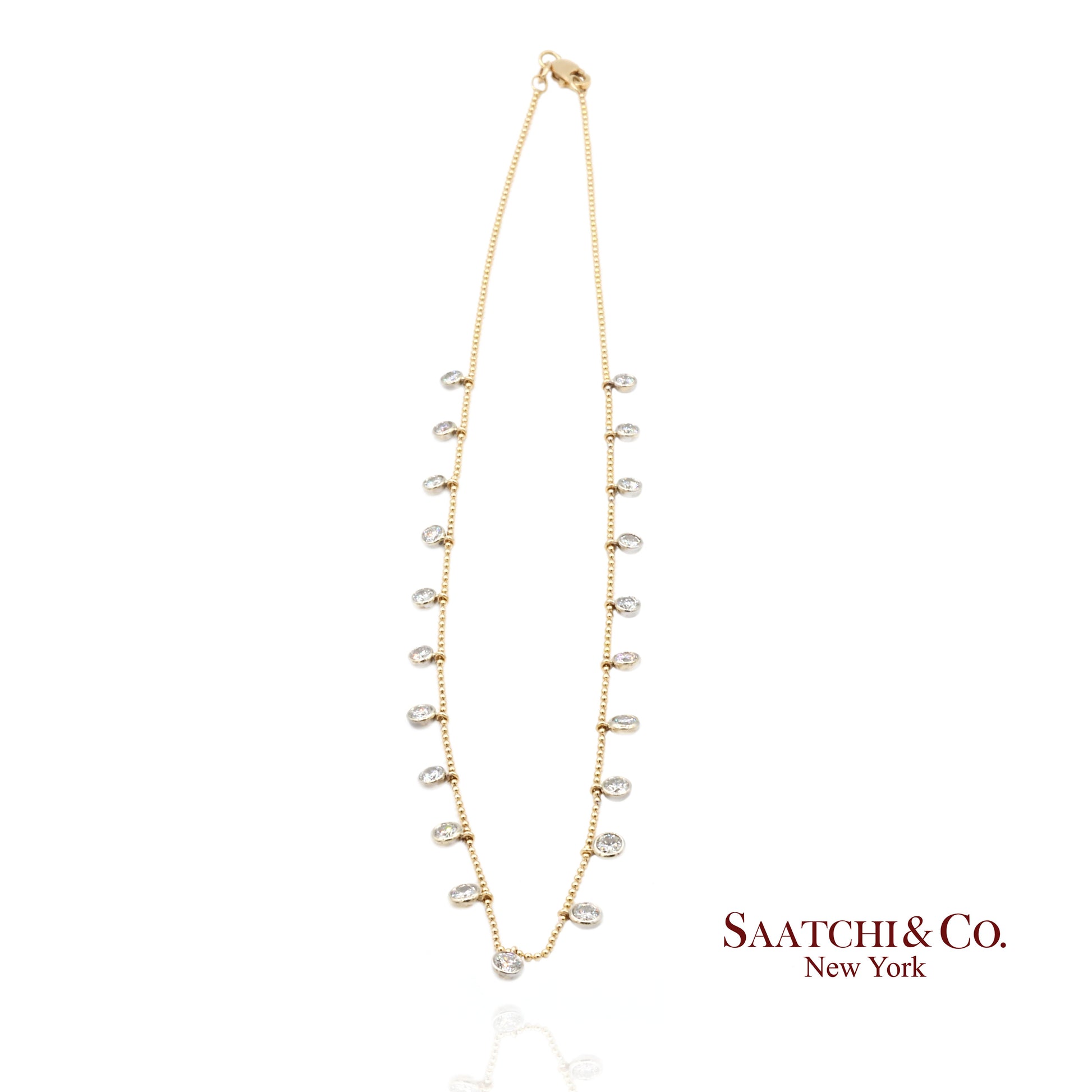14K(585) Yellow & White Gold Natural Diamond Graduated Drop By the Yard Necklace