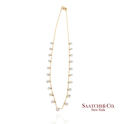 14K(585) Yellow & White Gold Natural Diamond Graduated Drop By the Yard Necklace