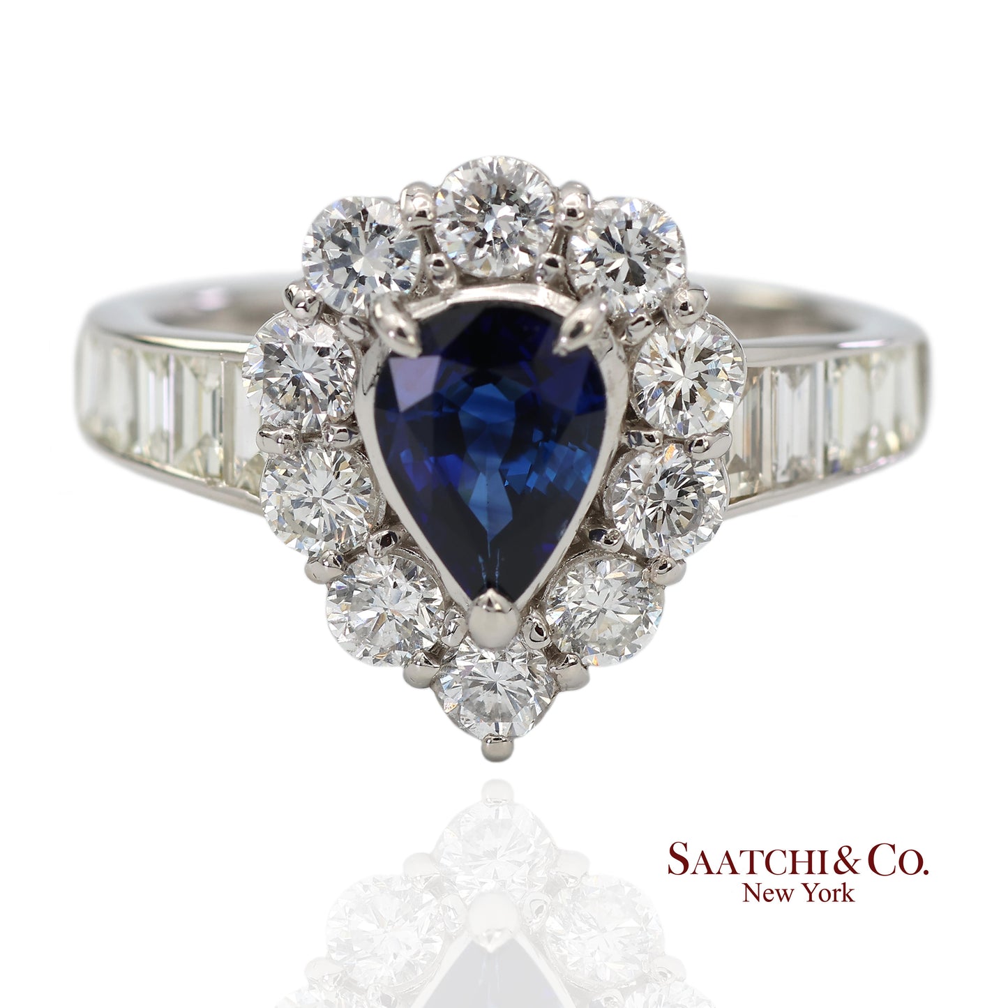 GIA Certified Platinum 900 Blue Sapphire and Natural Diamond Ring