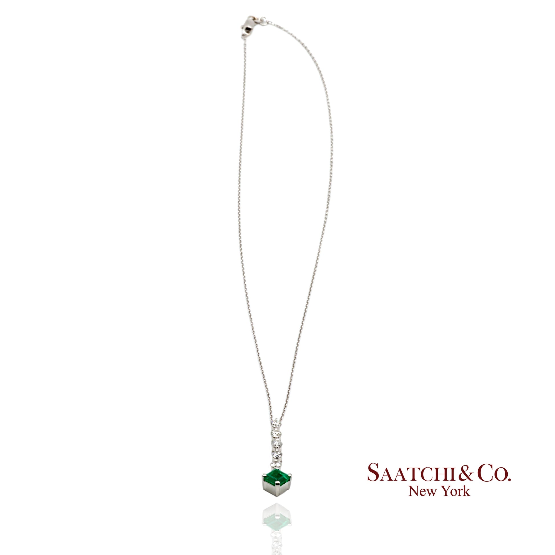 GIA Certified Platinum 900 Natural Diamond and Colombian Emerald Pendant