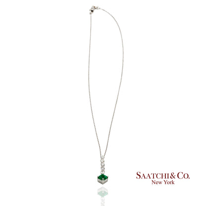 GIA Certified Platinum 900 Natural Diamond and Colombian Emerald Pendant