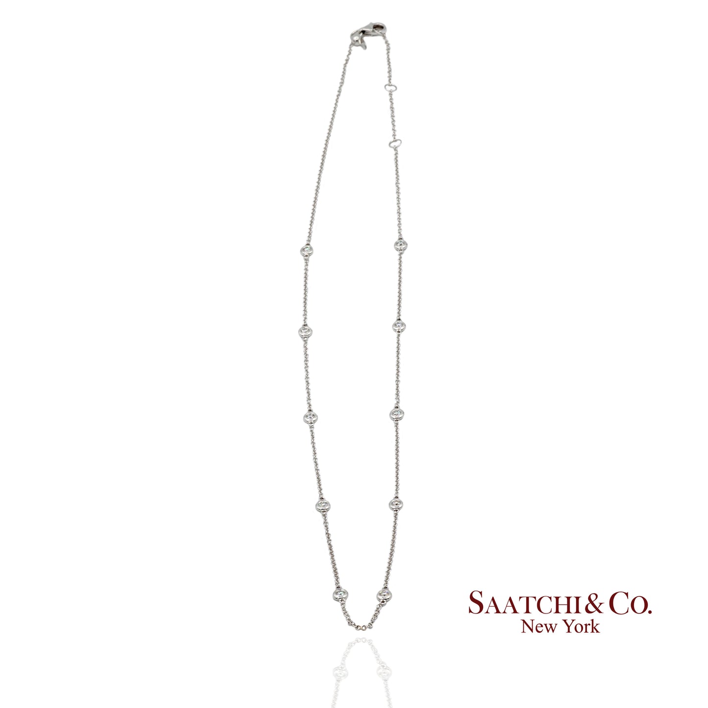 14K(585) White Gold Natural Diamond Adjustable By the Yard Necklace/Pendant