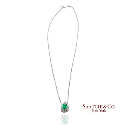 GIA Certified Platinum 900 Emerald & Diamond Pendant with Platinum 850 Chain