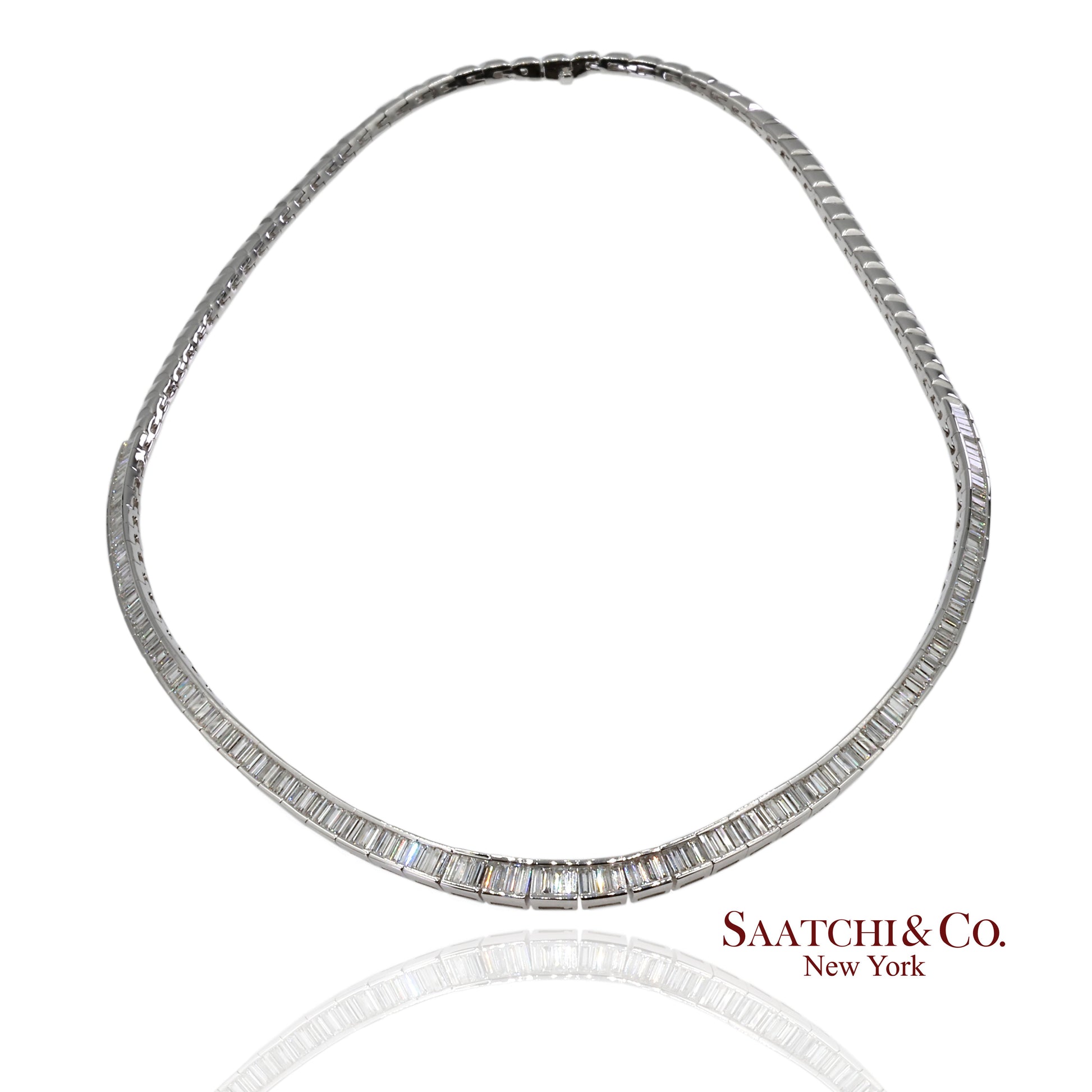 18K 750 Solid White Gold Natural Diamond Buguatte Tennis Necklace