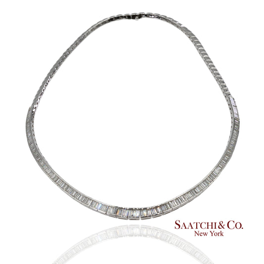 18K 750 Solid White Gold Natural Diamond Buguatte Tennis Necklace