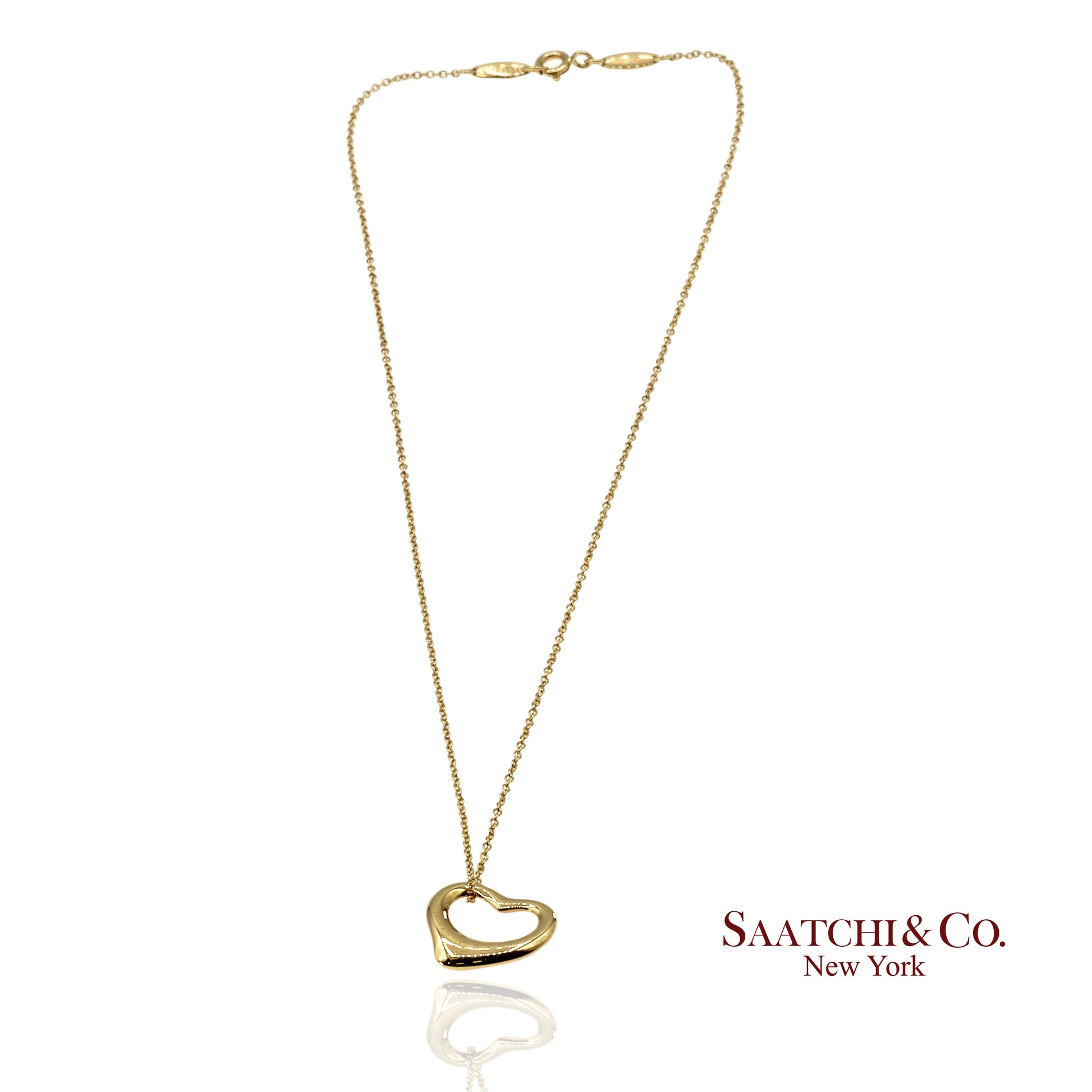 Tiffany & Co. Elsa Peretti 18K 750 Yellow Gold Open Heart Pendant Necklace