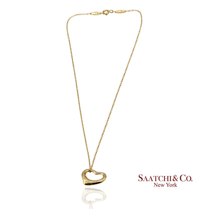 Tiffany & Co. Elsa Peretti 18K 750 Yellow Gold Open Heart Pendant Necklace