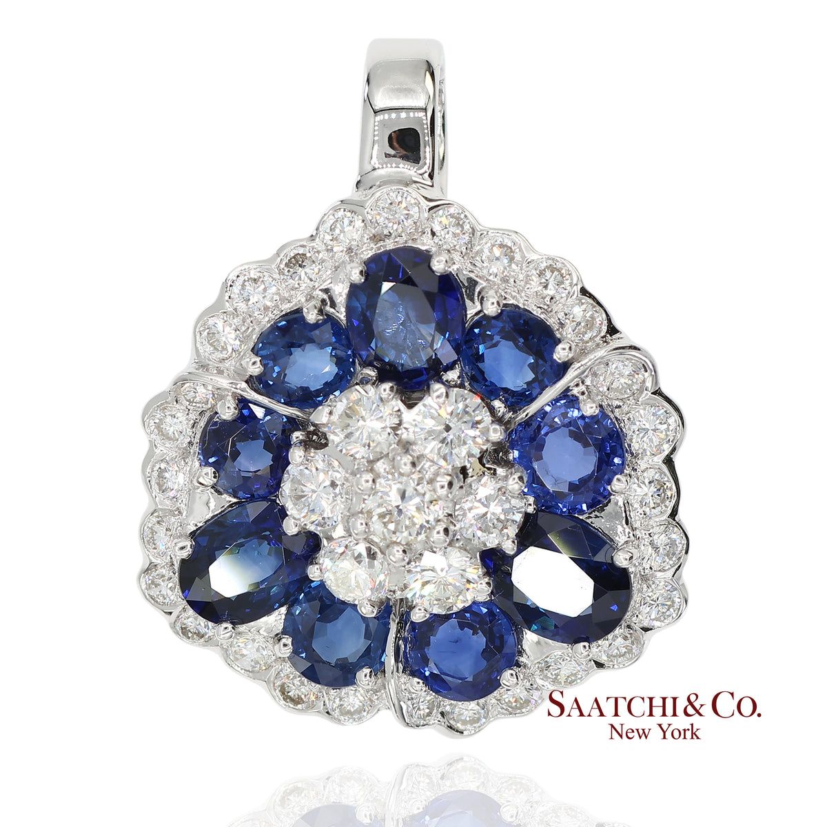 0.95ct Natural Diamond & 3.17ct Natural Sapphire 18K White Gold Pendant Necklace
