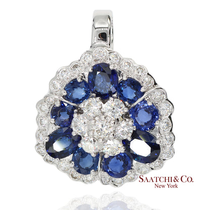 0.95ct Natural Diamond & 3.17ct Natural Sapphire 18K White Gold Pendant Necklace