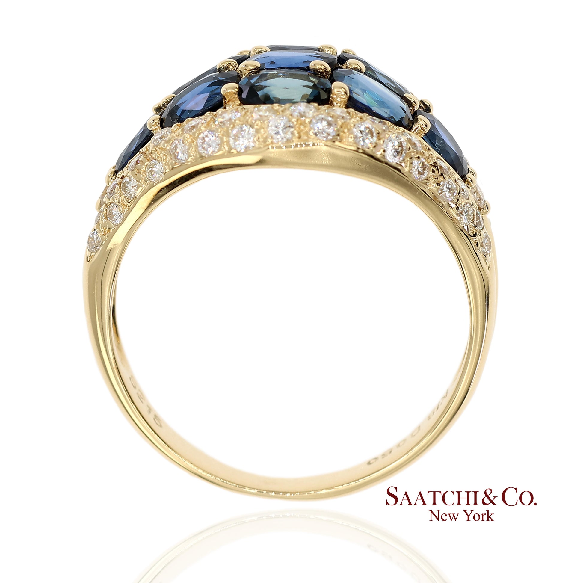 18K 750 Solid Yellow Gold Natural Diamond and Natural Sapphire Ring