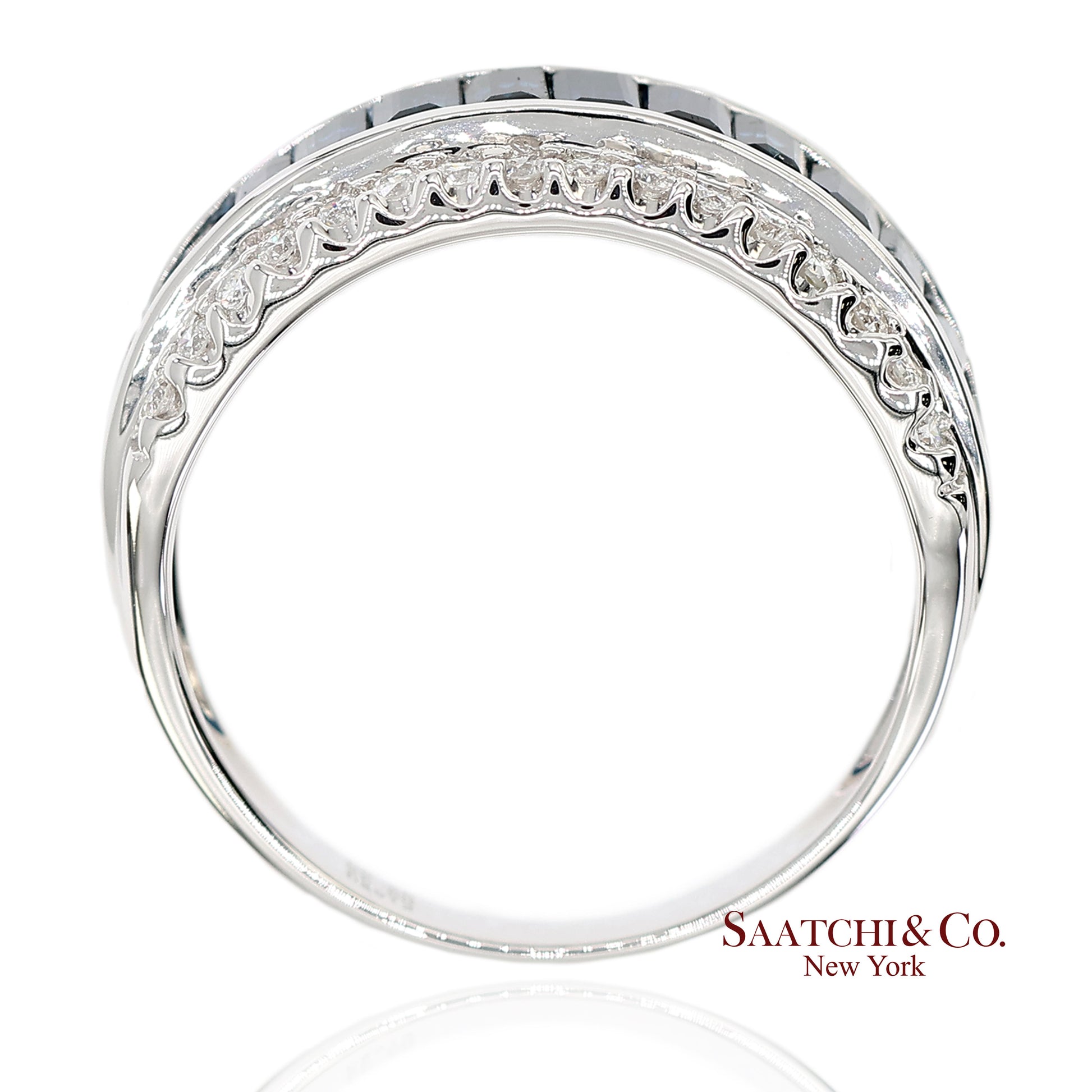 18K 750 Solid White Gold Natural Diamond and Natural Sapphire Band Ring