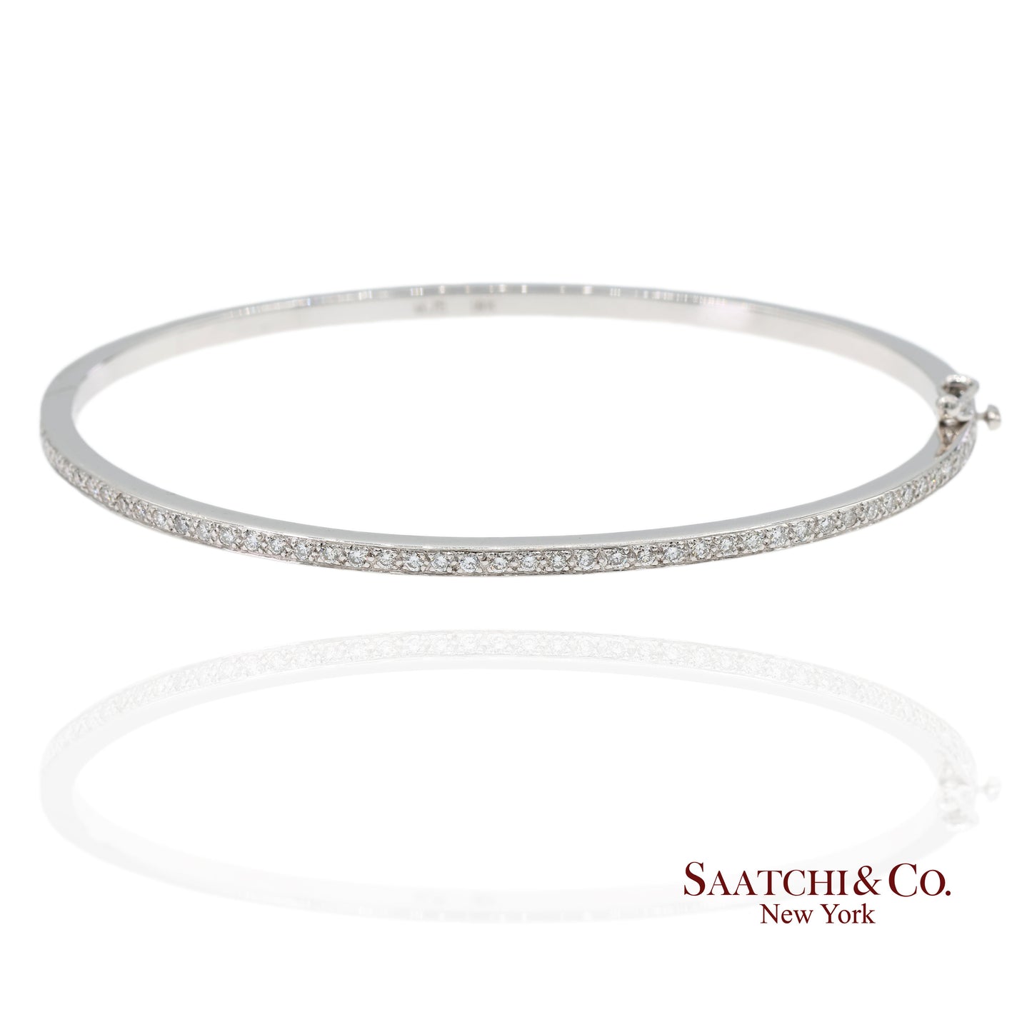 18K 750 Solid White Gold Brilliant Cut Natural Diamond Bangle Bracelet