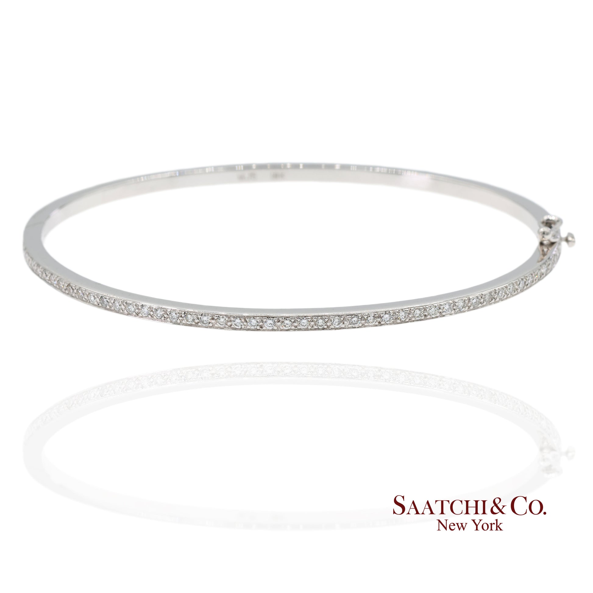 18K 750 Solid White Gold Brilliant Cut Natural Diamond Bangle Bracelet