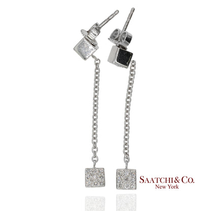 18K 750 Solid White Gold Natural Diamond Box Drop Earrings