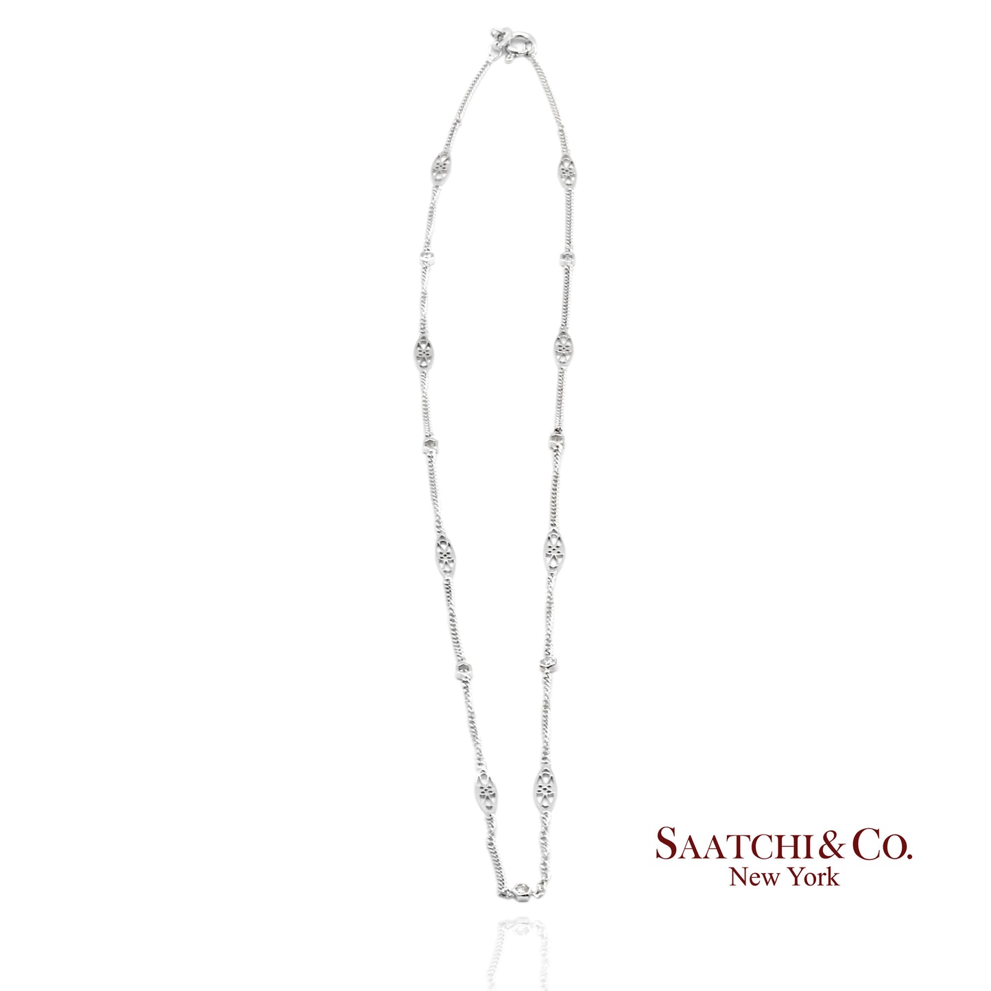 18K 750 Solid White Gold Natural Diamond Chain Necklace