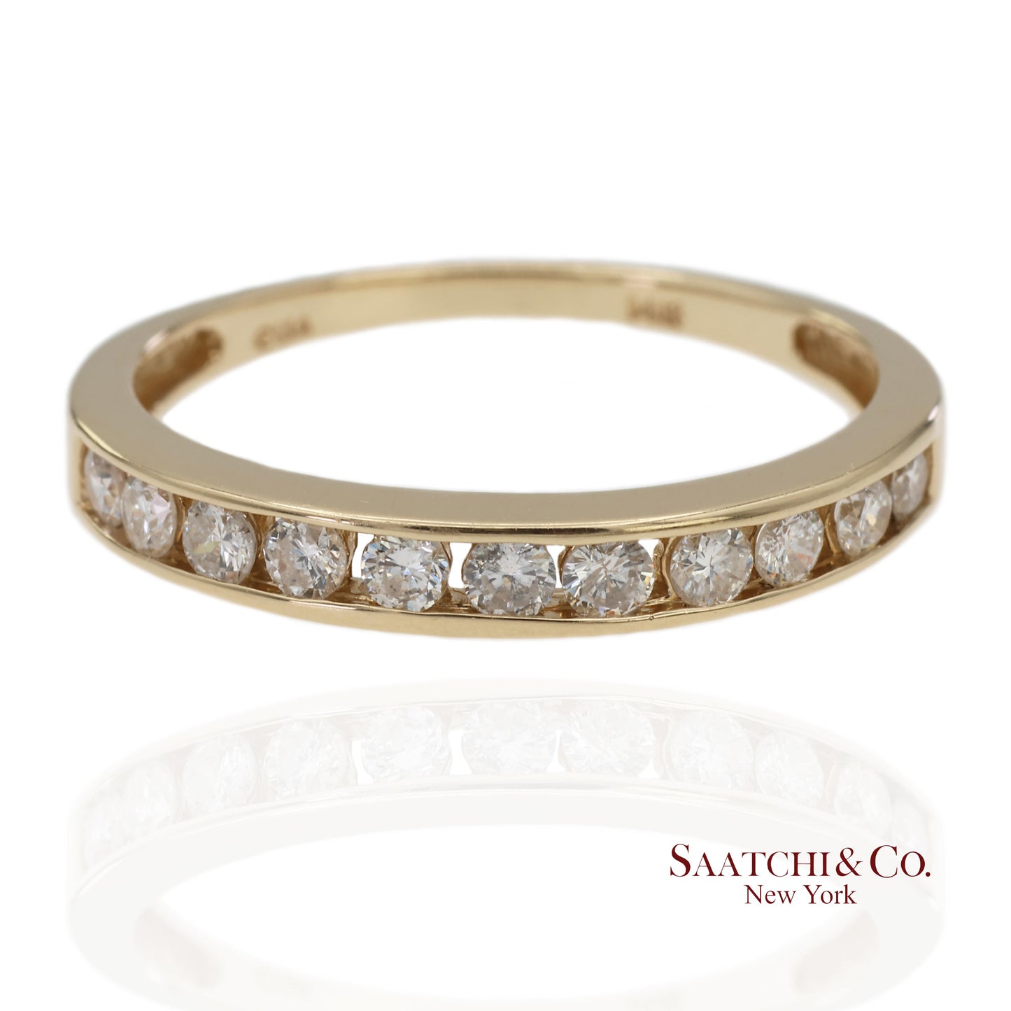 14K 585 Solid Yellow Gold Natural Diamond Band Ring
