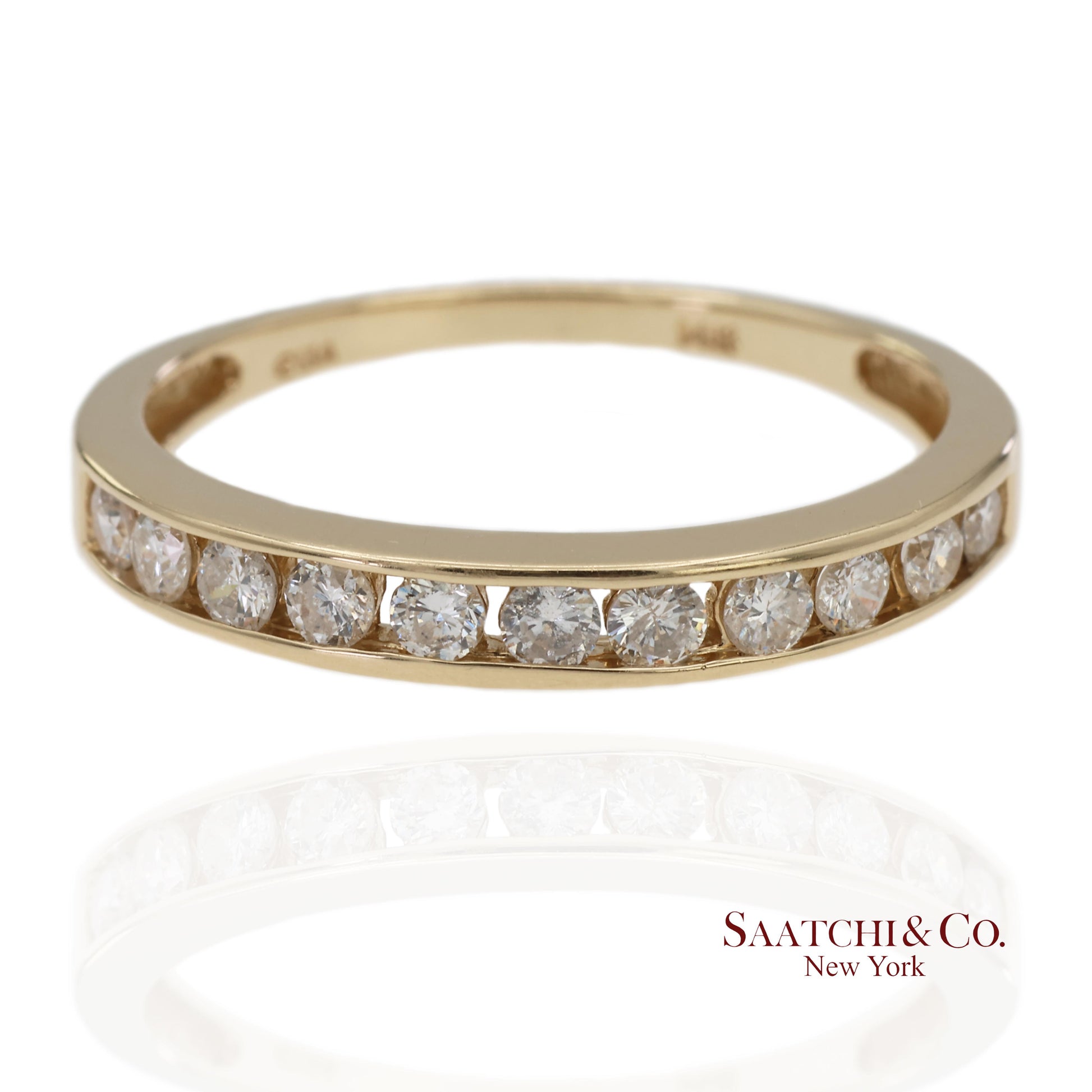 14K 585 Solid Yellow Gold Natural Diamond Band Ring