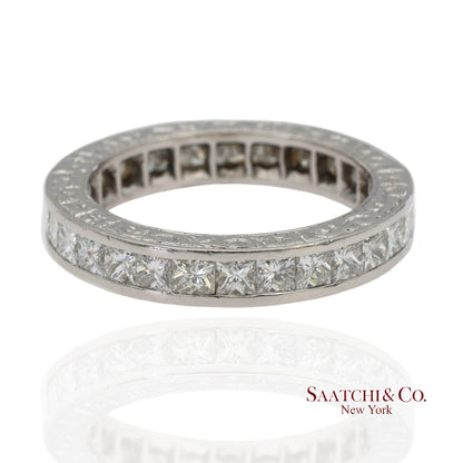 Platinum 950 All Around Natural Diamond Princess Cut Engraving Band Ring
