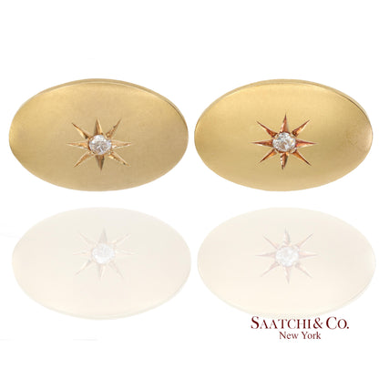 Vintage 14K 585 Solid Yellow Gold Old Cut Natural Diamond Cufflinks