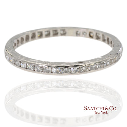 Vintage Platinum 0.60 ct Natural Diamond HandMade Engraved Eternity Band Ring