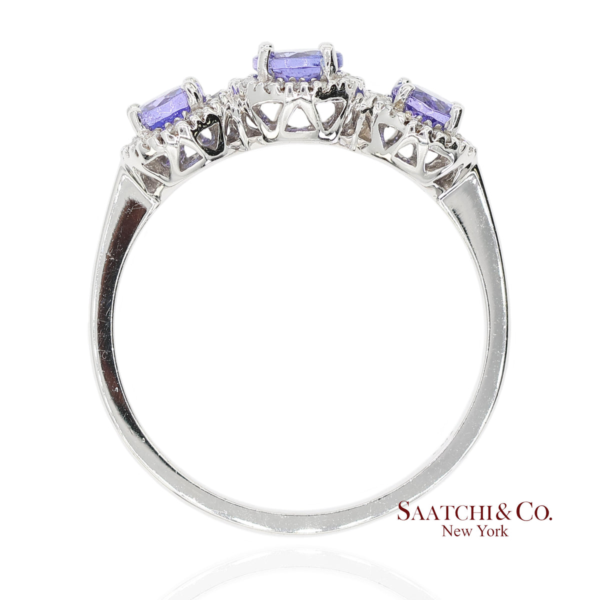0.40 ct Natural Diamond and 0.80 ct Tanzanite 14K White Gold 3-Stone Ring