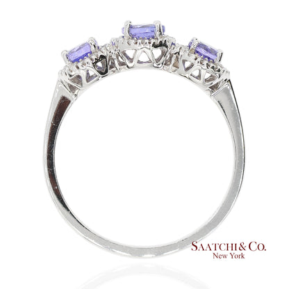 0.40 ct Natural Diamond and 0.80 ct Tanzanite 14K White Gold 3-Stone Ring